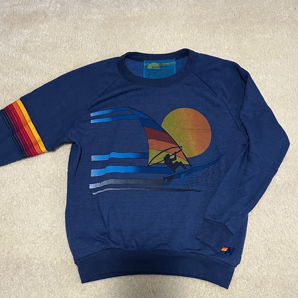 Aviator Nation unisex Sweater in Navy with Sunset Graphic